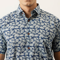 Millennial Men Blue Printed Cotton Half Sleeve Shirts