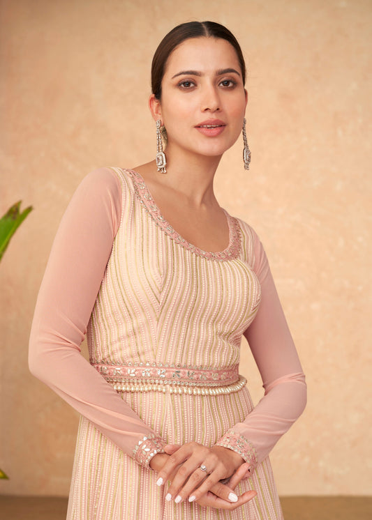 Zariveda Real Georgette Baby Pink Ethnic Gown